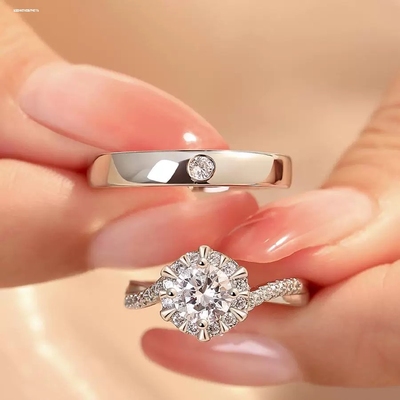 结婚钻戒一对仿真莫桑钻石戒指星织活口婚礼场摆台订婚送女友礼盒