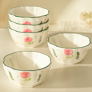 碗家用2026新款浮雕5英寸大号小清新高颜值特别好看个人专用饭碗