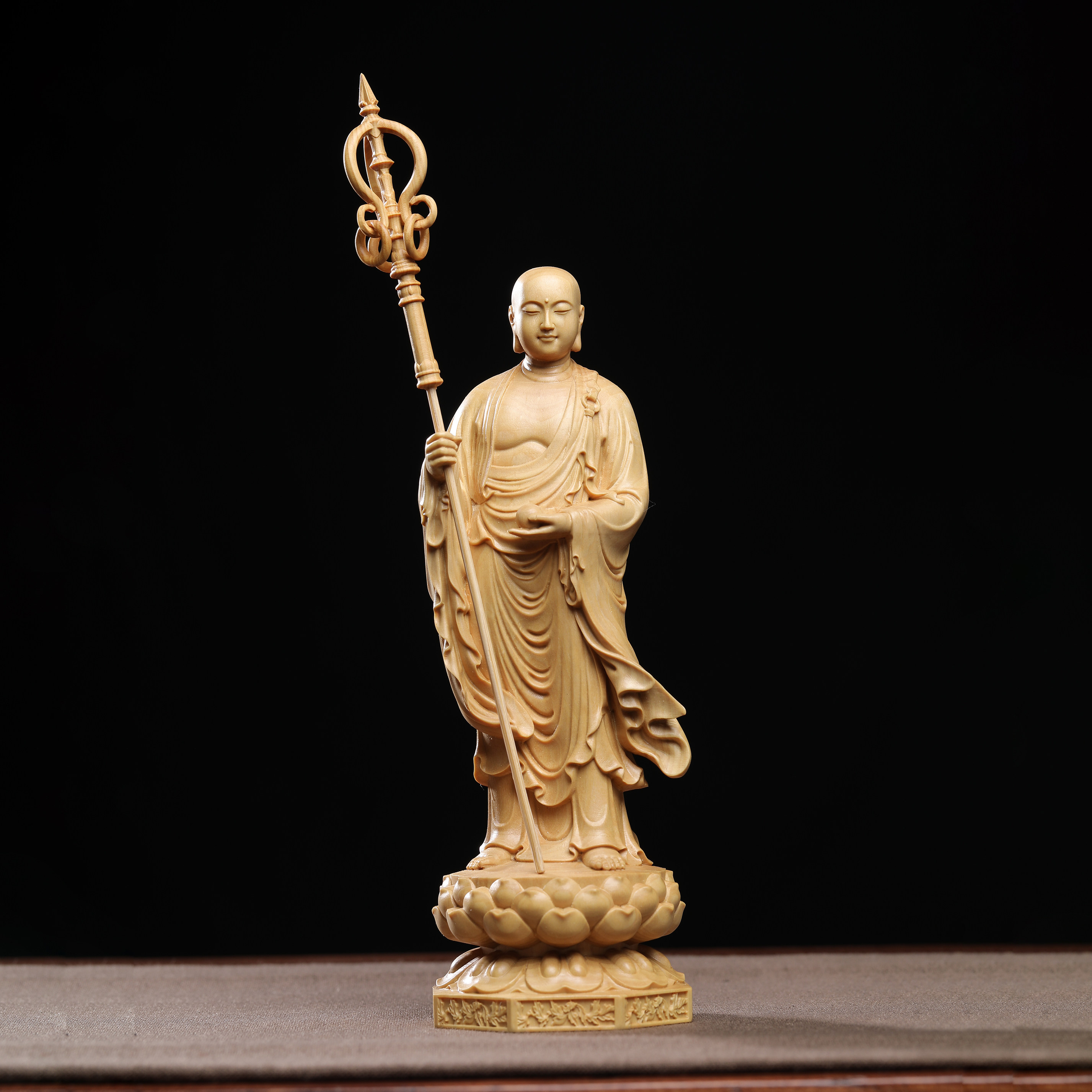 正宗小叶黄杨木雕新款地藏王佛像摆件家居装饰品家用供奉神像红木