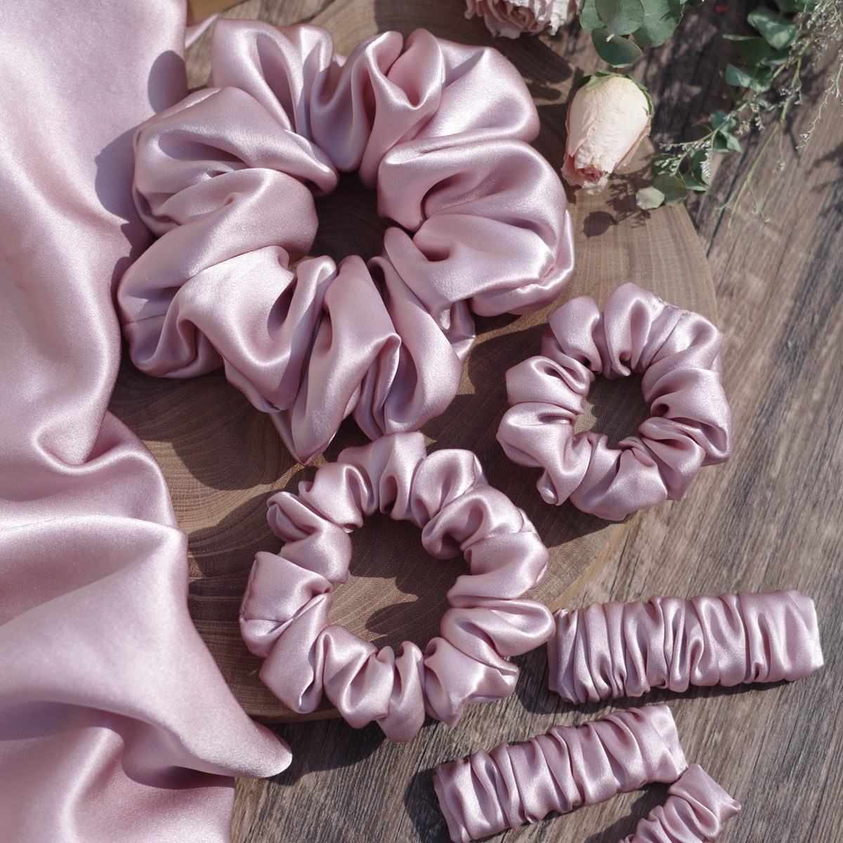 福2呆19姆米重磅真丝大小肠圈毛毛虫碎发夹儿童发圈亲子顺滑边夹