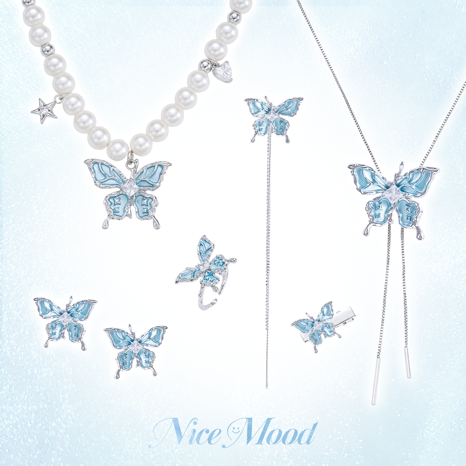 星芒蝴蝶项链素雅蓝色冷淡风流苏