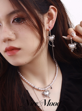 NiceMood珍珠女爱心锁锁骨卫衣链