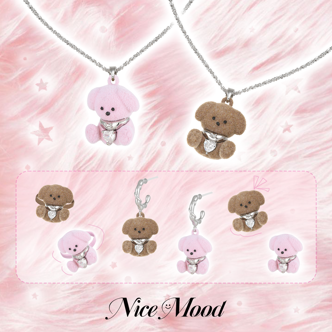NiceMood快乐小狗项链植绒锁骨链