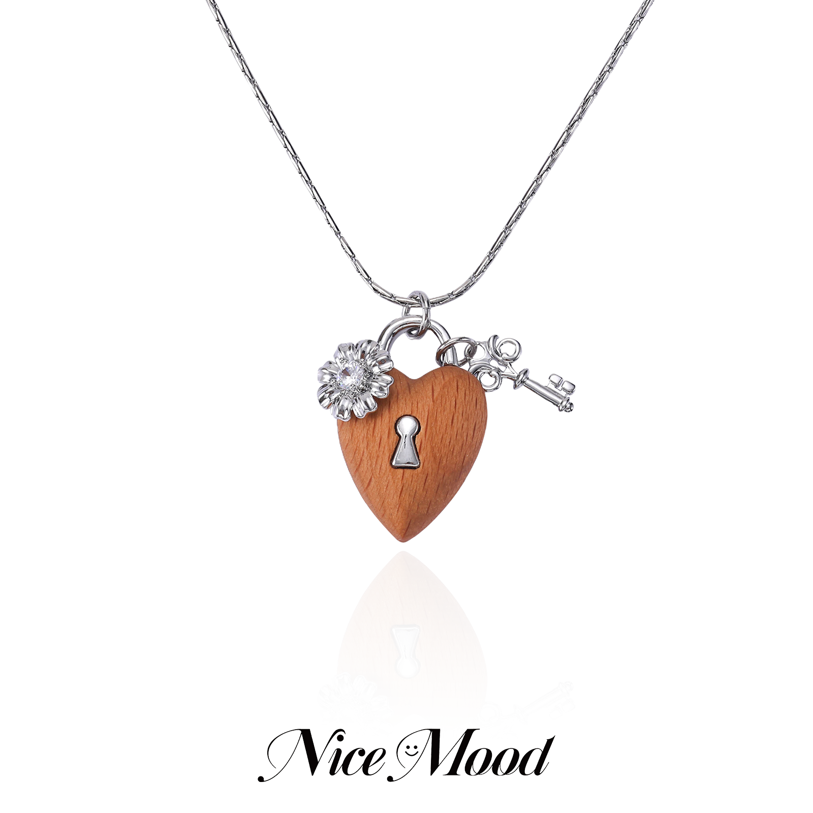 爱心锁原木项链毛衣链新款礼物
