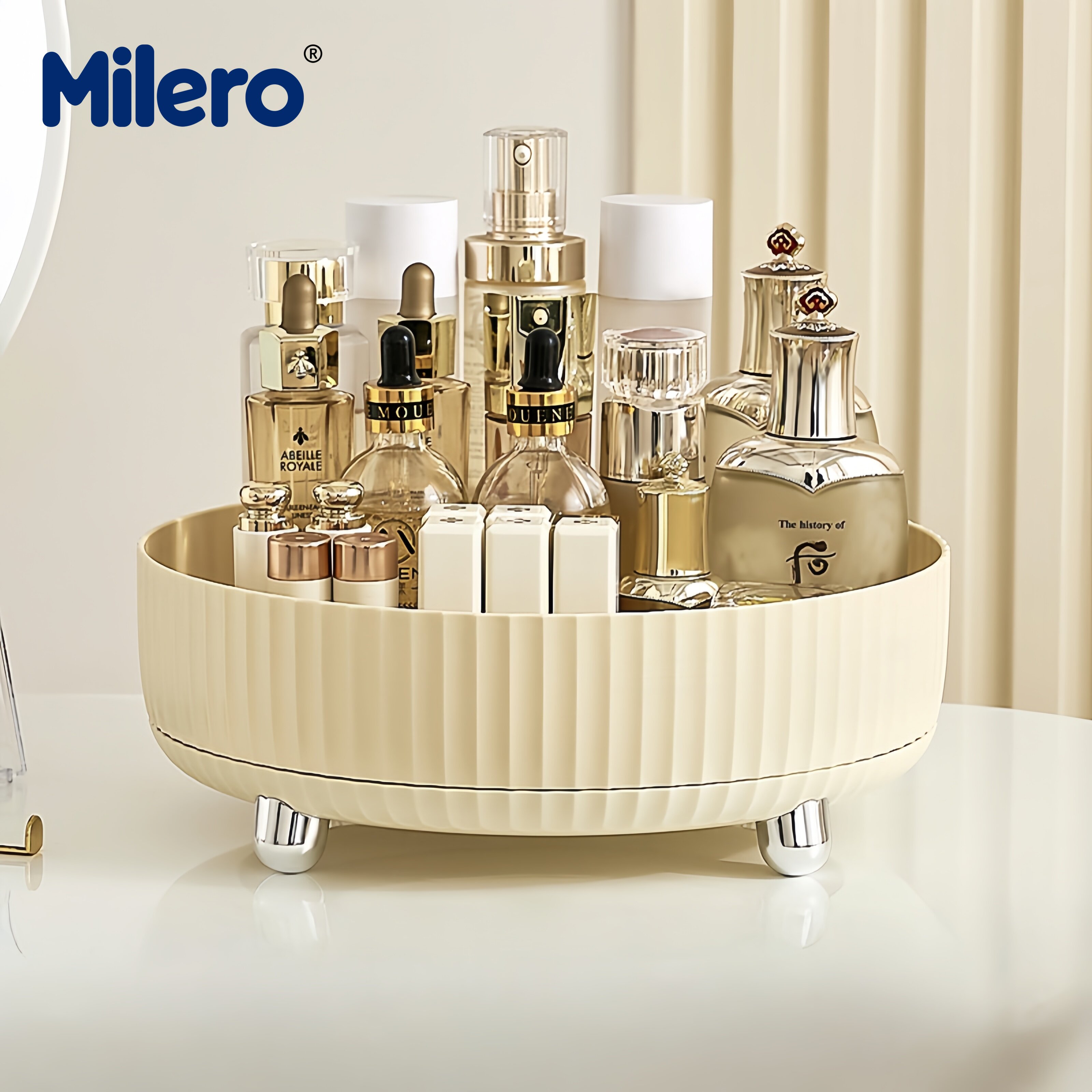 批发化妆品收纳盒家用大容量可旋转桌面护肤品眼影口红塑料置物架