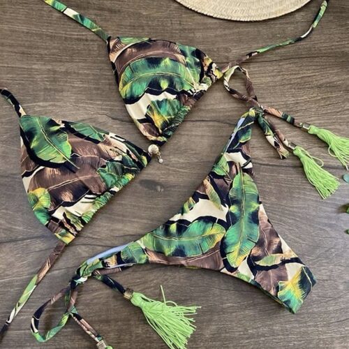 女士印花分体比基尼泳衣套装时尚