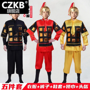 古代士兵服装男成人舞台戏曲表演服舞蹈服盔甲服诗歌朗诵演出服装
