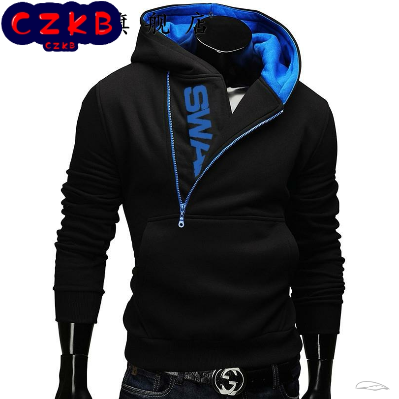 春夏新款韩版男士连帽套头斜拉链卫衣大码运动帽衫外套学生潮卫衣