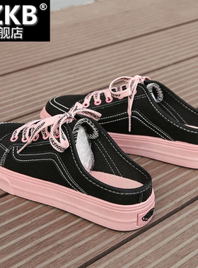 无后跟帆布拖鞋女2023新款板鞋ins低帮学生韩版半拖懒人休闲布鞋