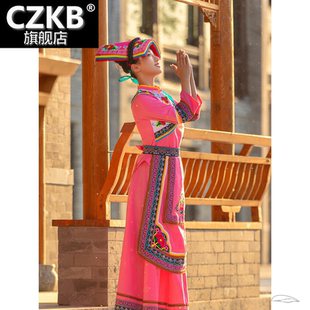 新款羌族服装女四川少数民族服饰彝族彝女衣服舞蹈特色演出服长裙