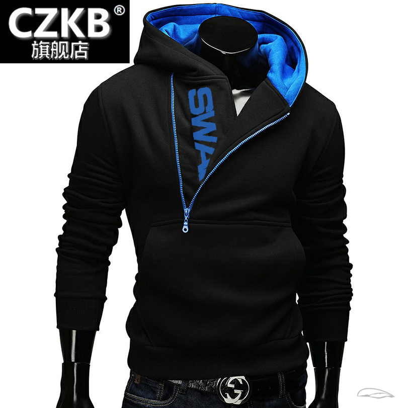 春秋新款韩版男士连帽套头斜拉链卫衣大码运动帽衫外套学生潮卫衣