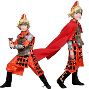 儿童古装盔甲将演出服赵子龙士兵古代战袍三国秦汉服表演服套装