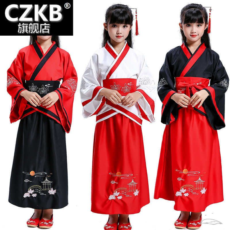 2018新款才子绣花开笔礼国学汉服儿童书童演出服三字经表演服古装