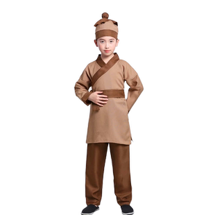 古装汉服套装儿童店小二村民衣服男女演出服装古代老百姓表演服