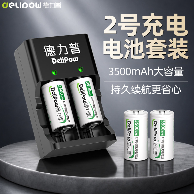 德力普2号充电电池套装C型二号燃气灶热水器收音机手电通用充电器