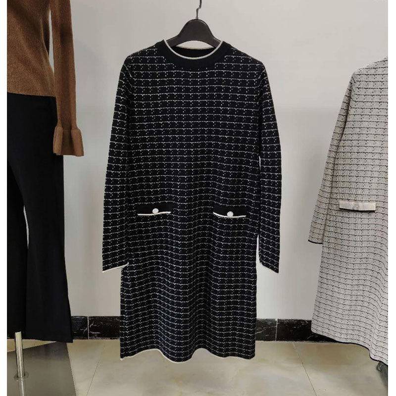 amass阿玛施旗舰店官网针织衫2020年新款秋季小香风直筒连衣裙潮