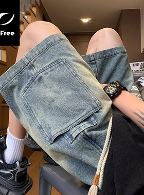 BreakFree 牛仔裤男夏薄款工装短裤美式高街水洗做旧宽松休闲五分