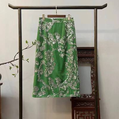 丝绒开叉显瘦醉墨半裙