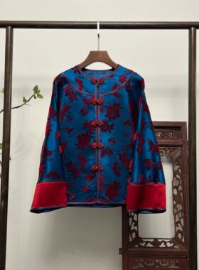 【桃喜】全熟丝漳绒缎外套桑蚕丝上衣W50128