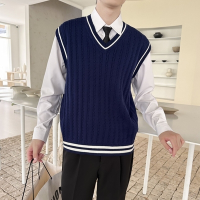 复古编织麻花背心马夹男生叠穿搭打底无袖坎肩针织衫毛衣马甲潮牌