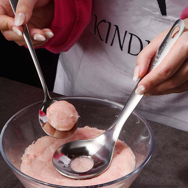 勺子家用304不锈钢肉丸制作器虾滑制丸勺创意手动压鱼丸子diy工具