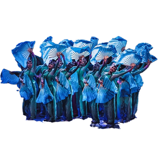 真丝舞蹈扇子荷花奖汾水出嫣左权小花戏双面蓝色渐变跳舞扇演出扇