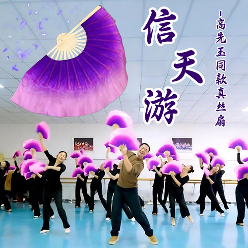 真丝舞蹈扇子一对民间舞表演专用