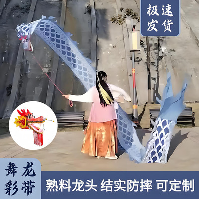 舞龙彩带健身甩龙表演彩绸烫金龙