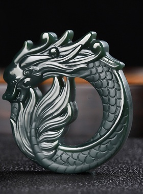 天然和田玉青玉细料仿古龙牌挂件