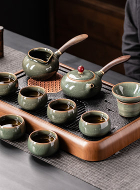 秘色哥窑侧把壶功夫茶具套装2026新款高档陶瓷泡茶壶办公会客喝茶