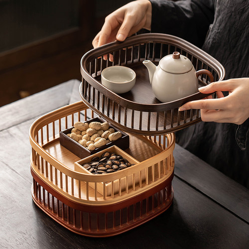 匠序实木茶杯架收纳篮晾杯架