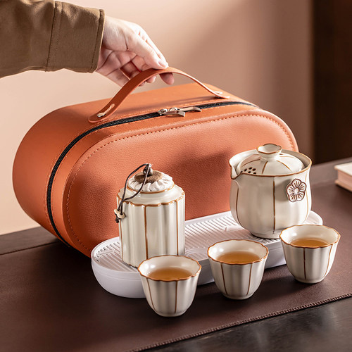 匠序汝窑旅行茶具套装一壶三杯