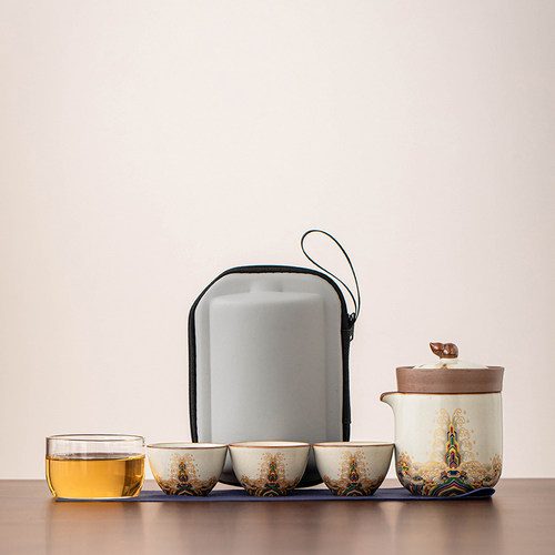 黄汝窑旅行茶具套装陶瓷快客杯户外便携式泡茶壶车载露营喝茶装备