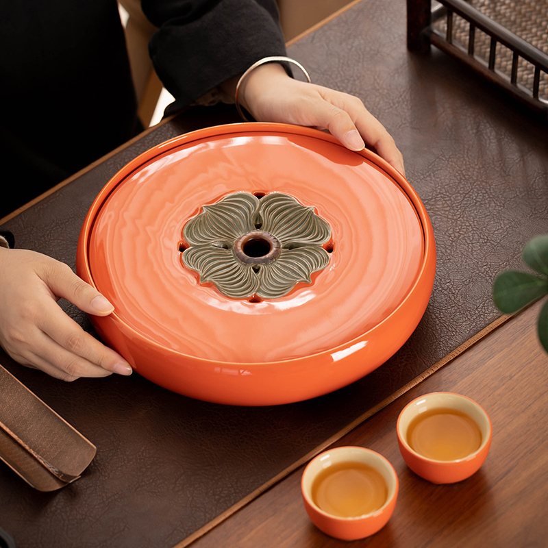 匠序圆形陶瓷干泡茶盘