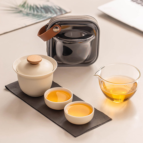 匠序旅行茶具陶瓷泡茶碗一壶二杯
