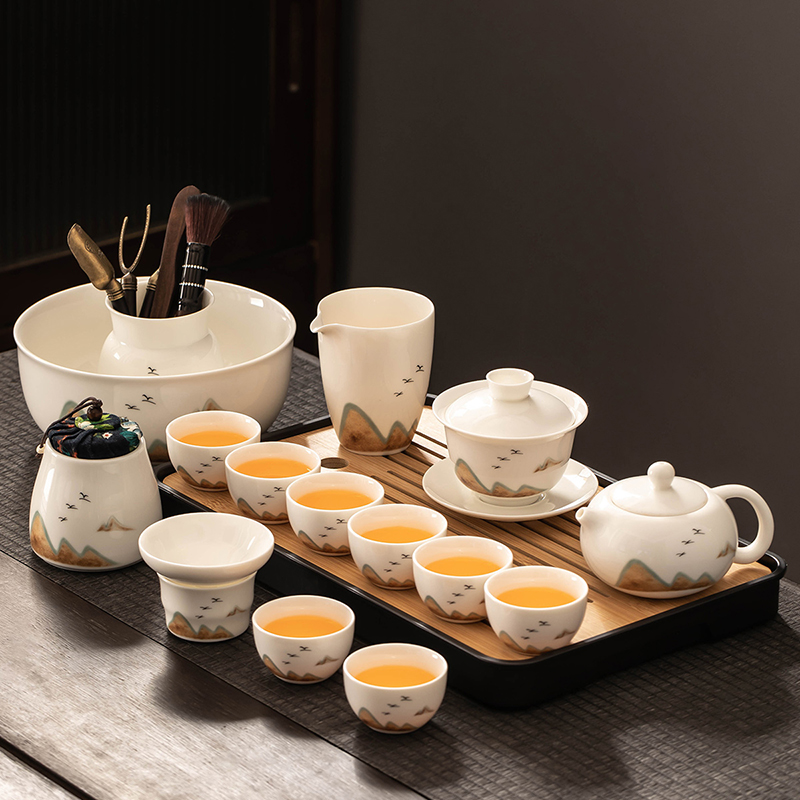 匠序羊脂玉瓷功夫茶具套装中式