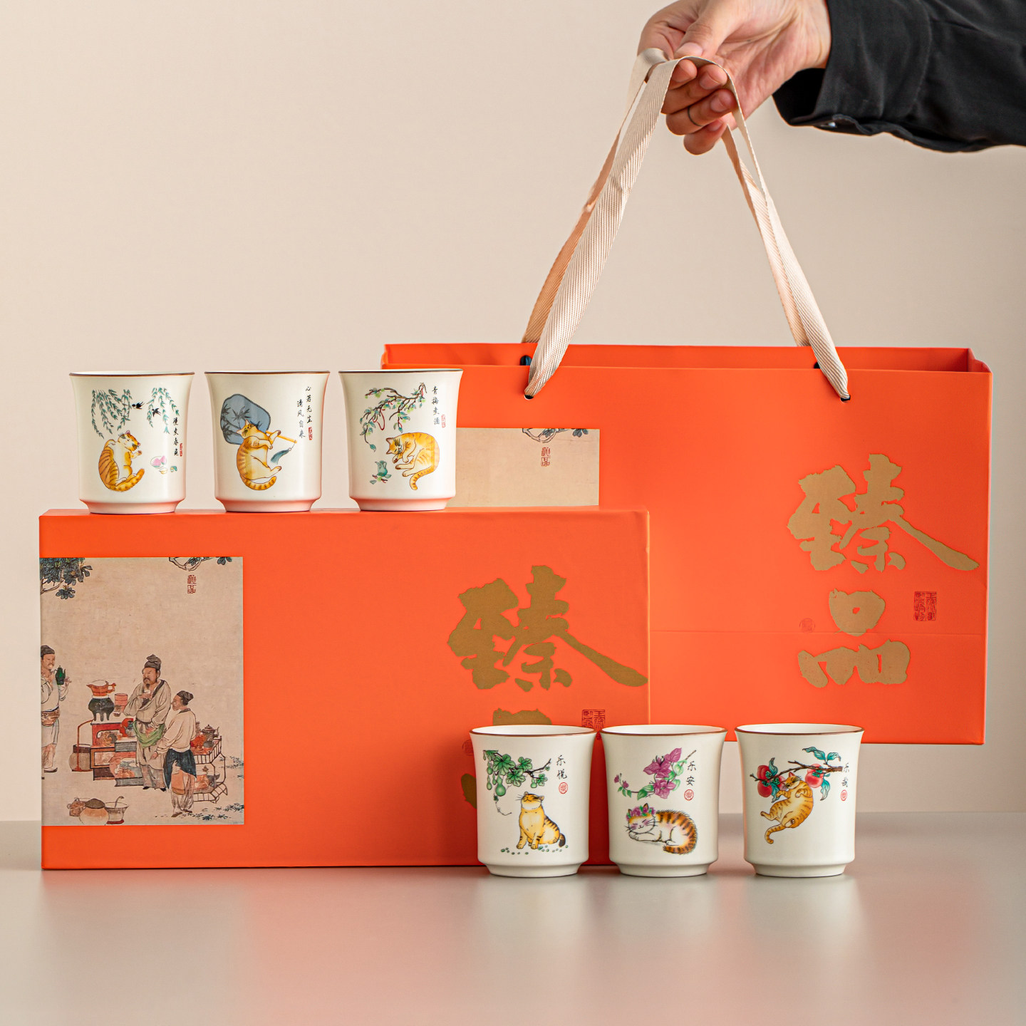 定窑可乐六杯茶具套装家用防烫陶瓷功夫泡茶杯办公室喝茶送礼盒装图片