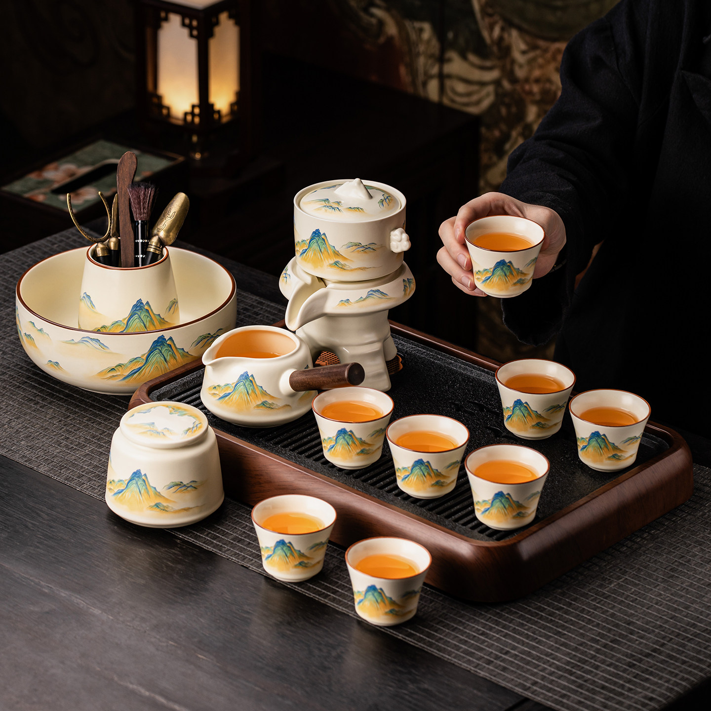 亚光定窑石磨功夫茶具高档礼盒图片