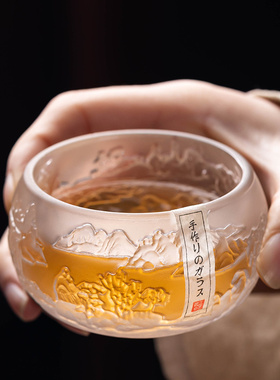 琉璃茶杯个人专用日式酒杯家用主人杯锤纹玻璃品茗杯功夫茶具茶盏