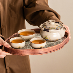 旅行茶具套装 便携式 手抓陶瓷泡茶壶功夫茶杯户外露营喝茶2025新款