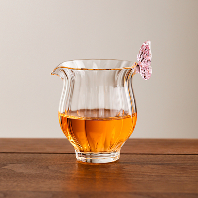 玻璃粉蝶水仙防烫公道杯
