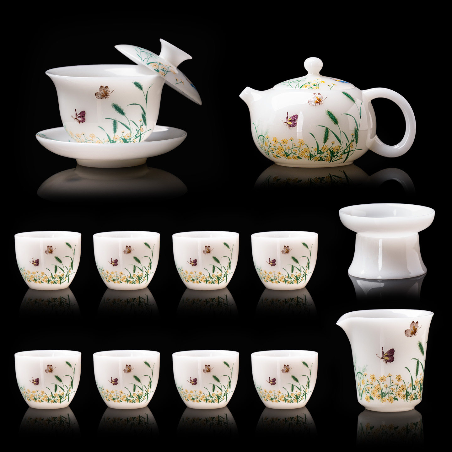 冰种璞玉功夫茶具套装家用轻奢高档盖碗泡茶壶茶杯茶盘整套礼盒装