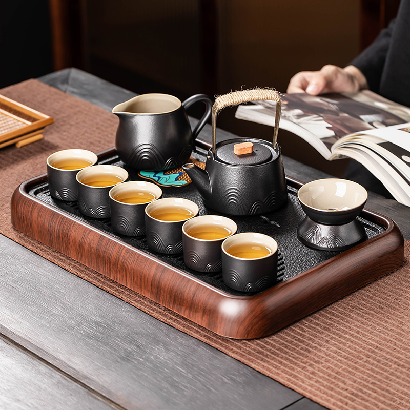 匠序黑陶功夫茶具套装盖碗提梁壶