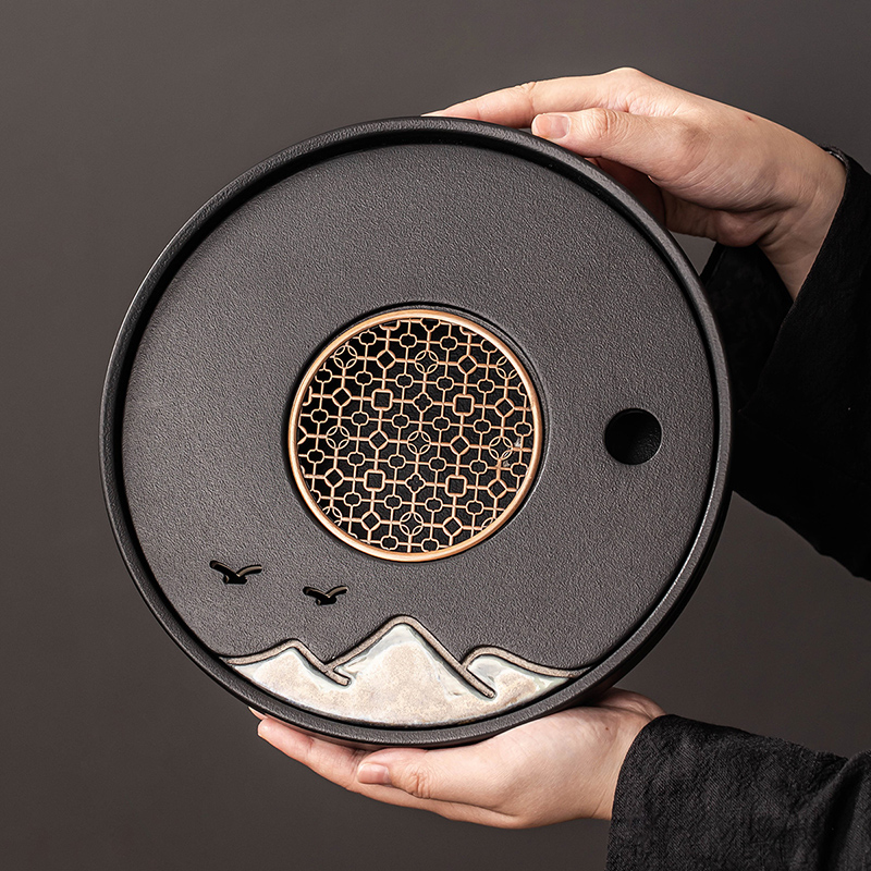 匠序现代圆形沥水盘茶盘功夫茶海