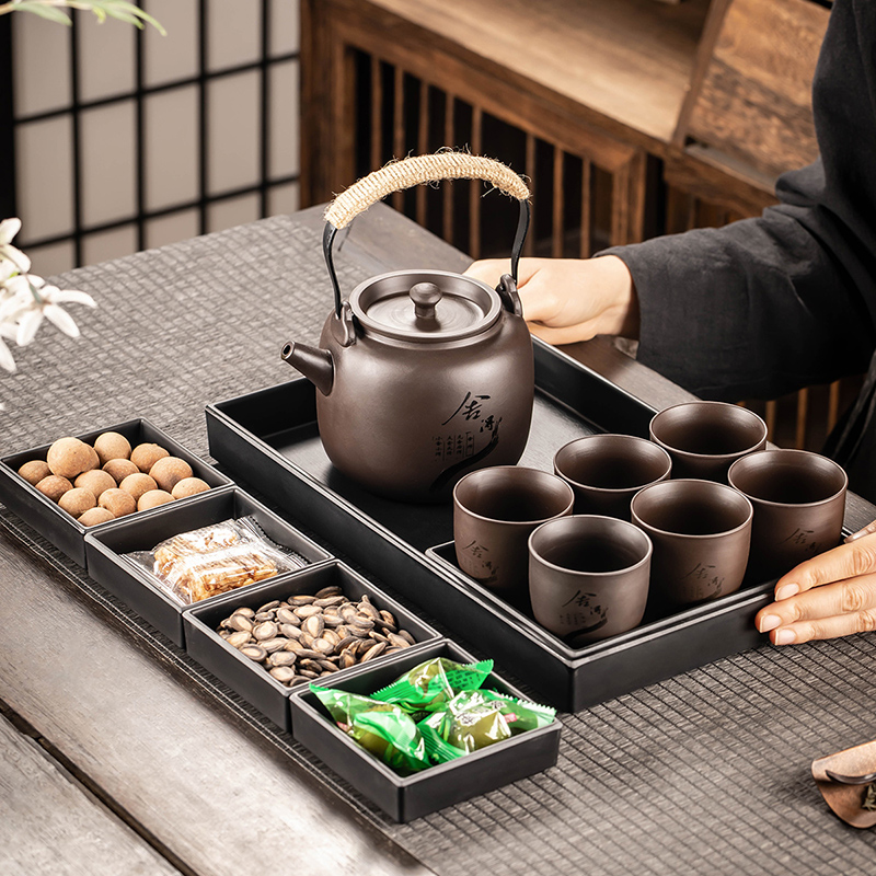 紫砂大容量提梁壶茶具套组家用陶瓷大号泡茶壶单壶办公室功夫茶杯