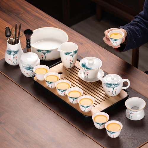 匠序羊脂玉整套功夫茶具