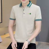 短袖 POLO衫 男2023夏季 绣花男装 珠地面料休闲新款 黑色青年透气T恤