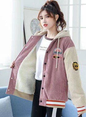 高中学生加绒加厚棒球服女孩