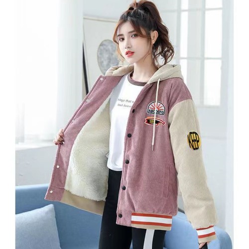 高中学生加绒加厚棒球服女孩