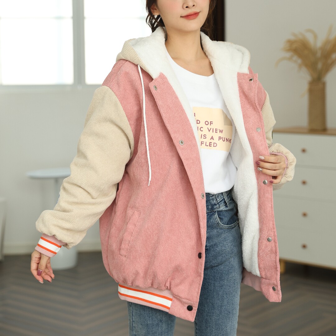 冬装初中高中学生加绒加厚棒球服胖女孩大童开衫外套16岁夹克13